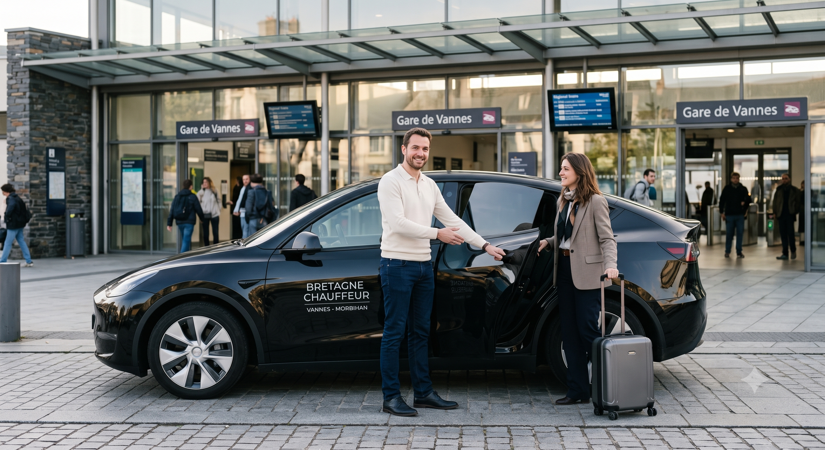 Chauffeur VTC Bretagne Chauffeur assurant un transfert porte-à-porte entre Vannes et Lorient